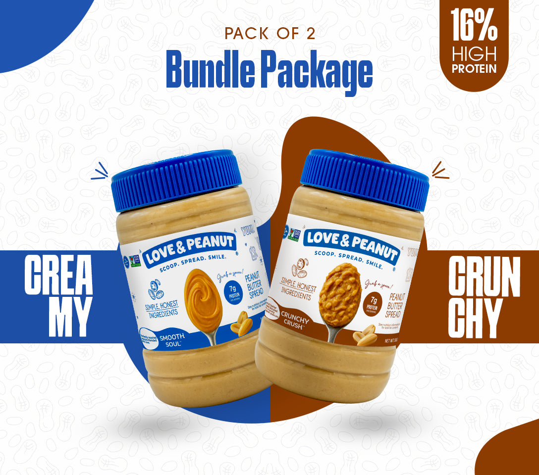 Love & Peanut Classic Lover Duo – Organic Smooth & Crunchy Peanut Butter Combo, No Palm Oil - 1.1 kg