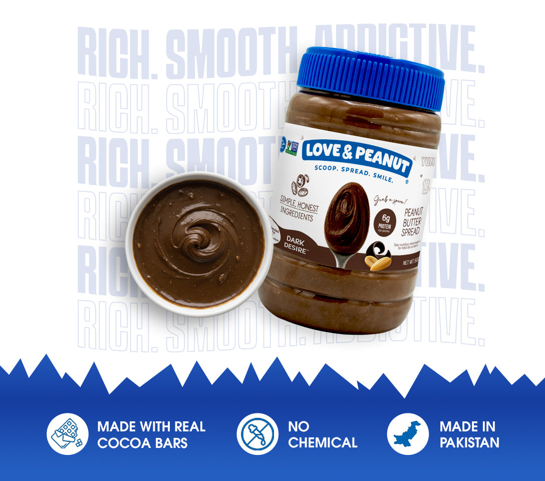 Love & Peanut Dark Desire – Organic Dark Chocolate Peanut Butter with Real Cocoa Butter & No Palm Oil - 550g