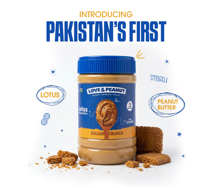 Love & Peanut Golden Crunch – Lotus Flavoured Peanut Butter with Real Lotus Biscuit & Lotus Spread No Artificial Flavors - 450g