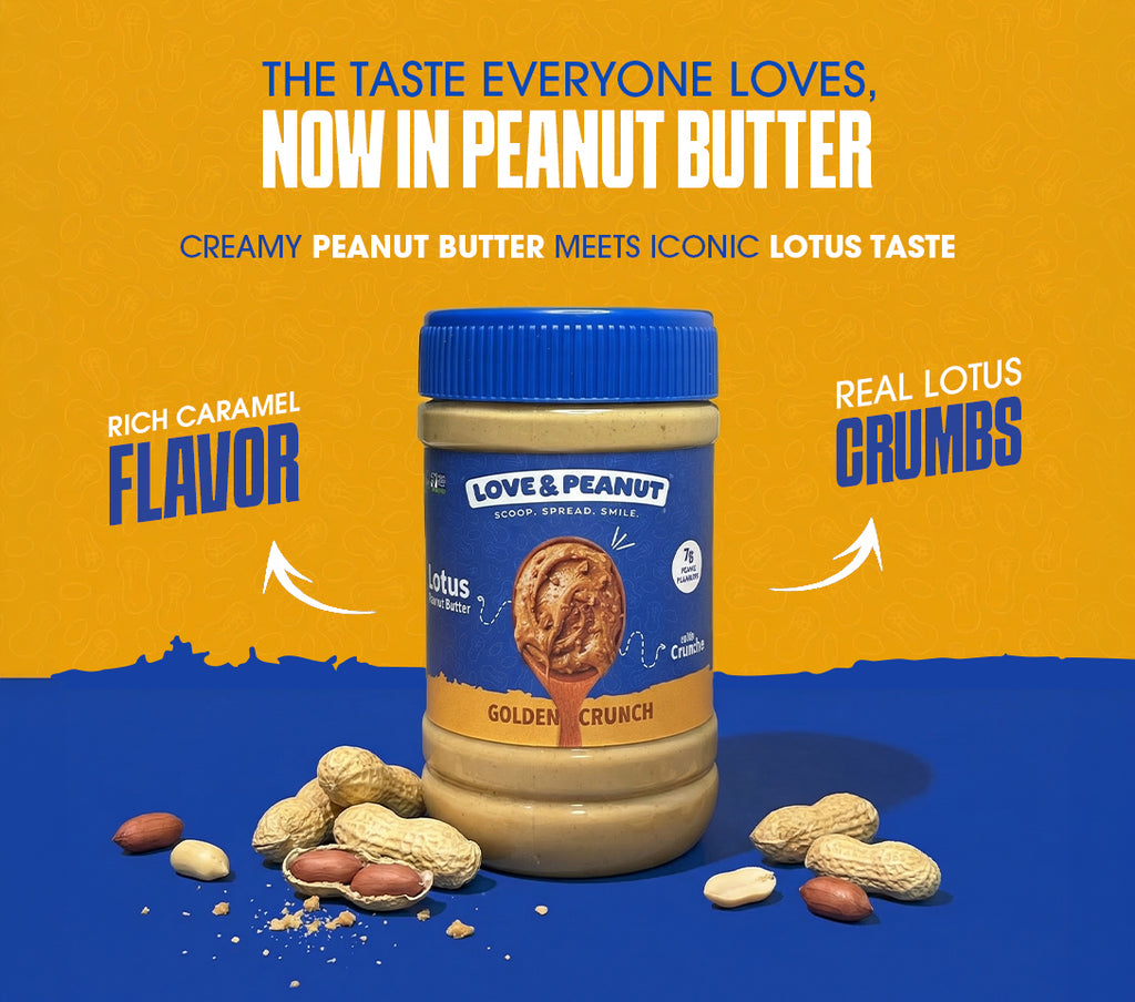 Love & Peanut Golden Crunch – Lotus Flavoured Peanut Butter with Real Lotus Biscuit & Lotus Spread No Artificial Flavors - 450g