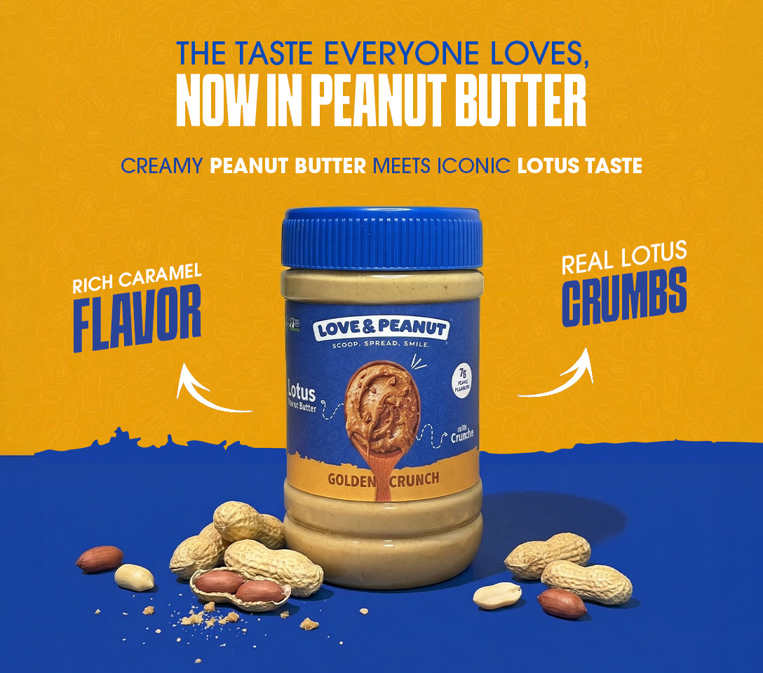 Love & Peanut Golden Crunch – Lotus Flavoured Peanut Butter with Real Lotus Biscuit & Lotus Spread No Artificial Flavors - 450g