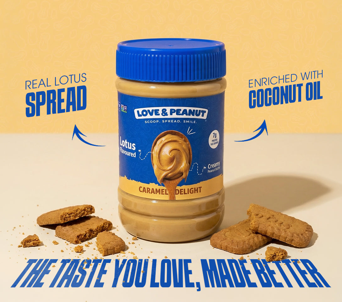 Love & Peanut Caramel Delight – Lotus Flavoured Peanut Butter with Real Lotus Spread - No Artificial flavors - 450g